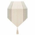 Camino de Mesa Beige y Verde con Flecos Decorativos