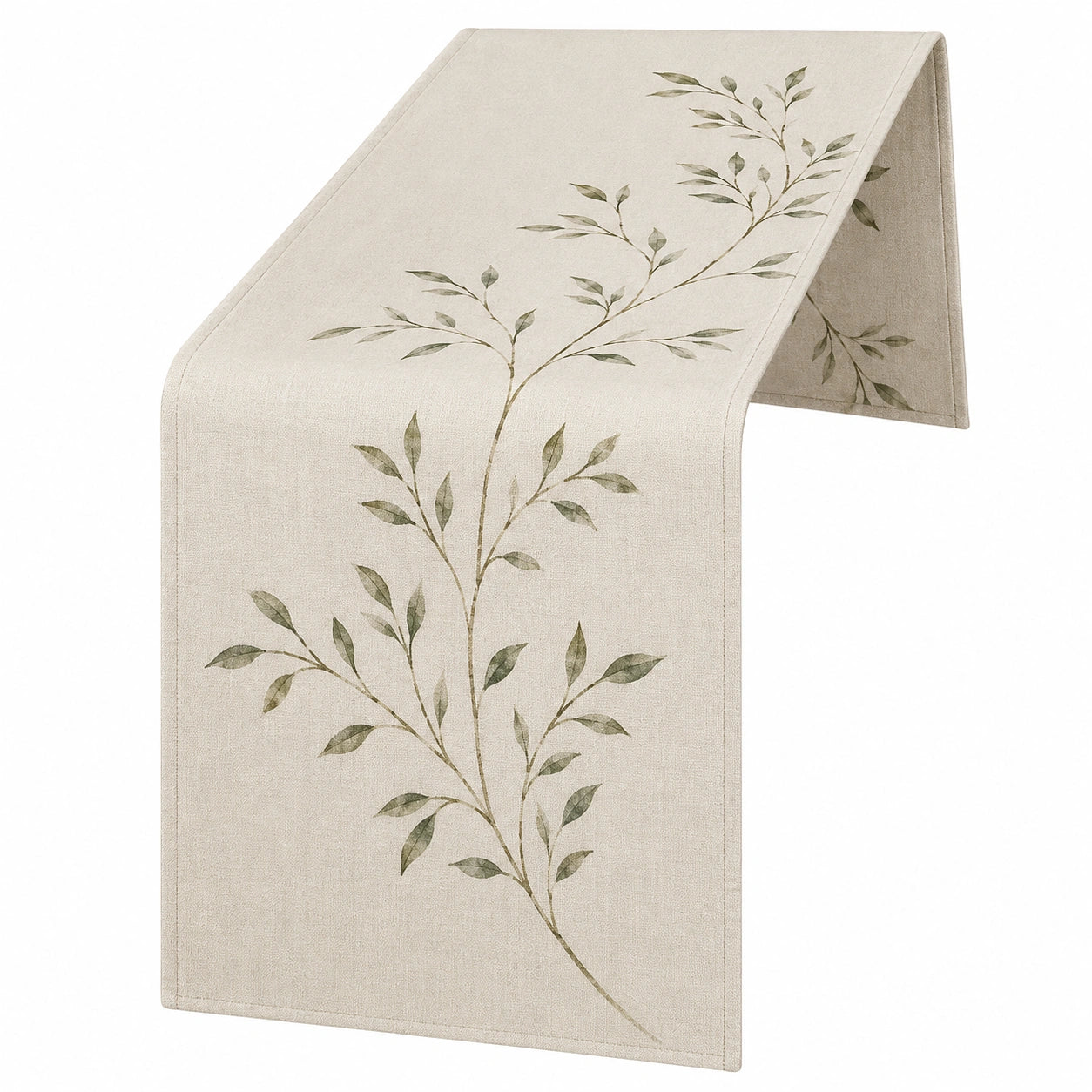 Camino de Mesa Beige con Estampado de Hojas Verdes