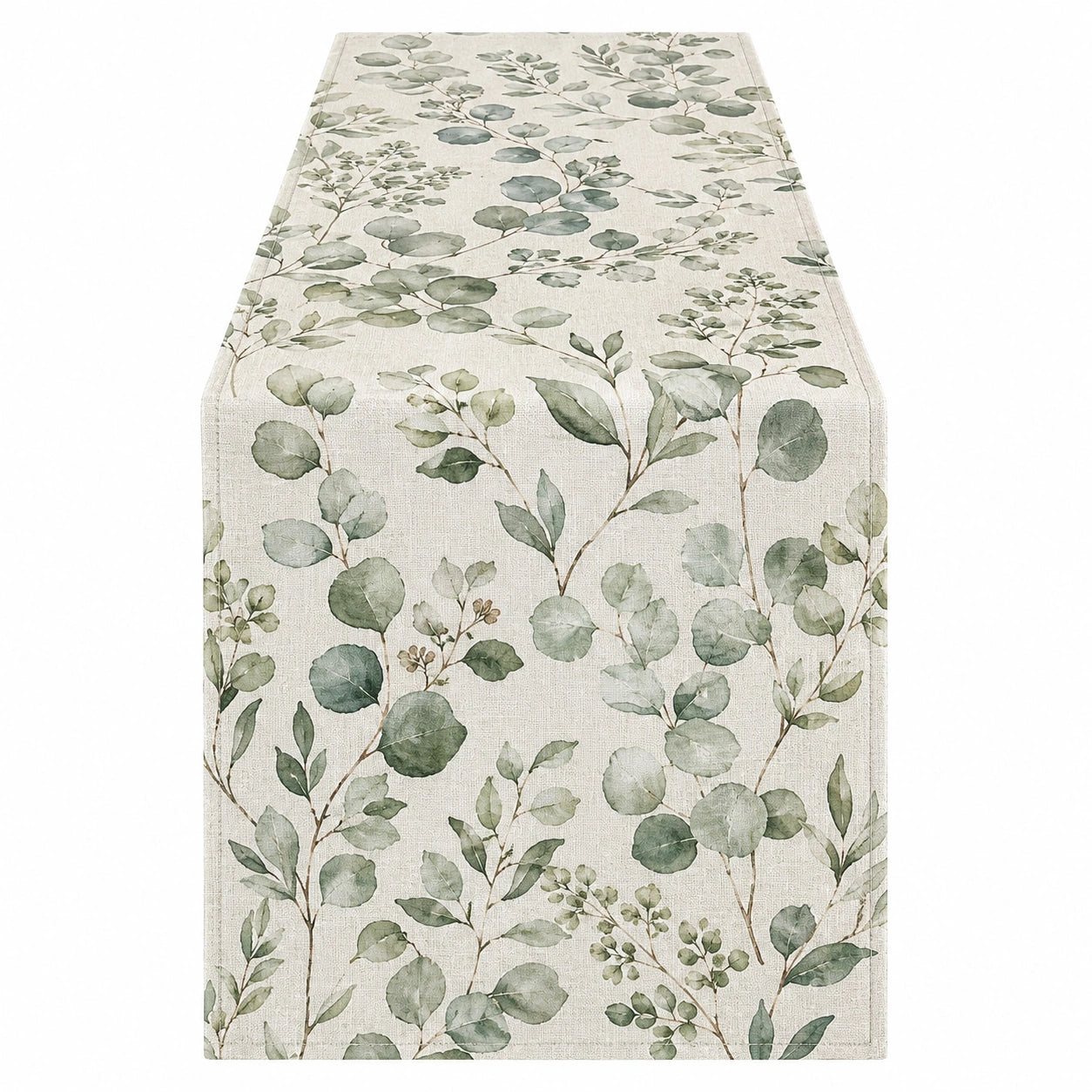 Camino de Mesa con Diseño de Hojas de Eucalipto 180x40 cm Beige/Verde