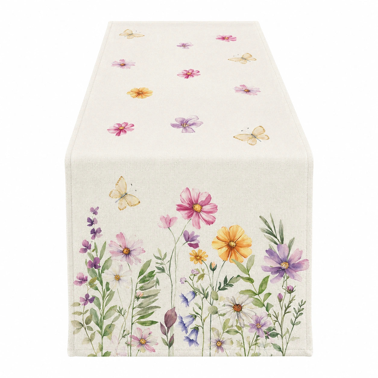 Camino de mesa floral con mariposas 180x35 cm beige