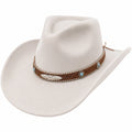 Sombrero Vaquero Beige con Banda Decorativa y Piedras Turquesa