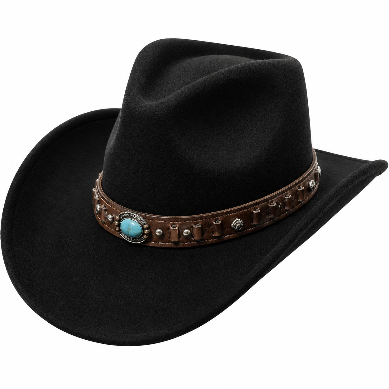 Sombrero Vaquero Negro con Cinta de Detalles Metálicos