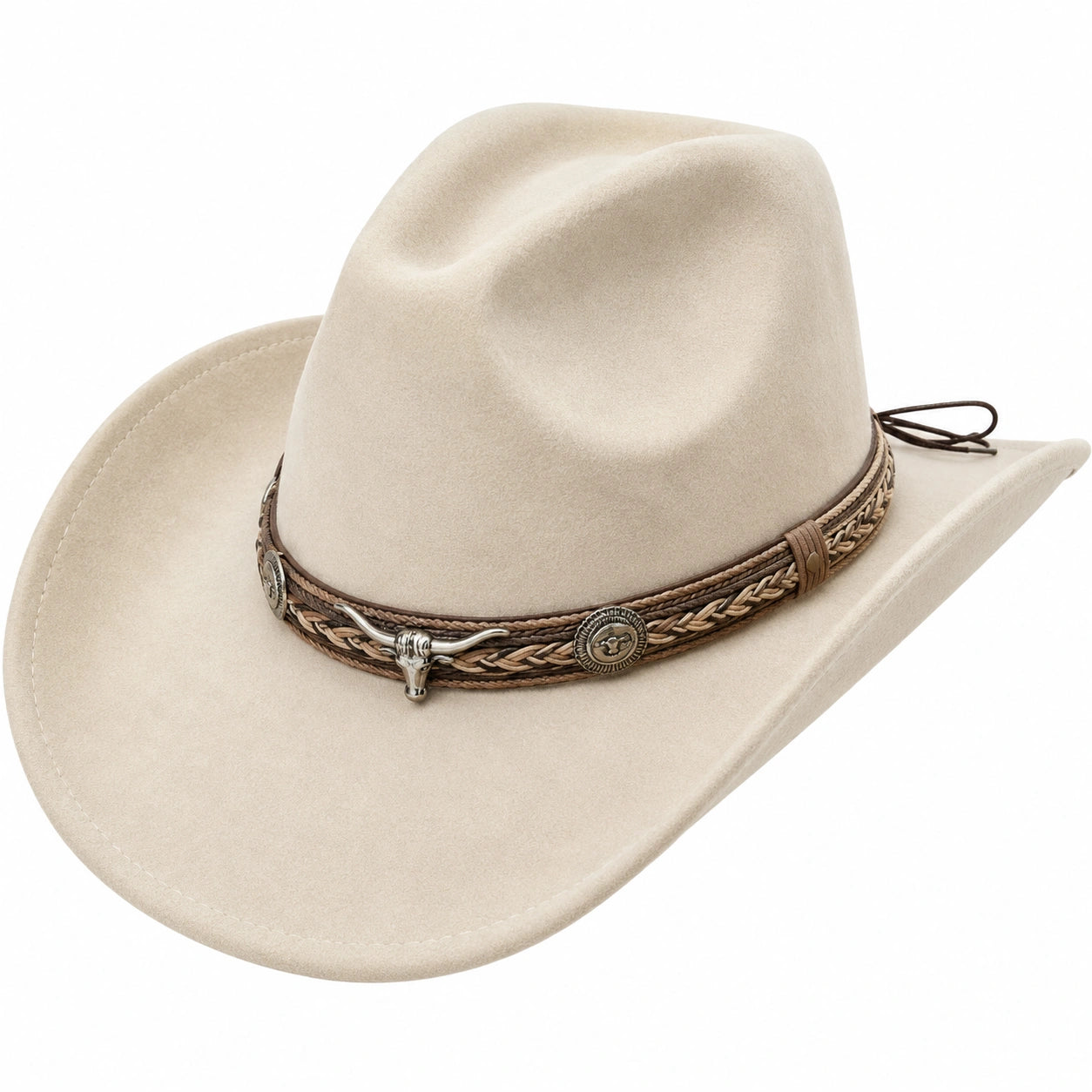 Sombrero Vaquero Beige con Cinta Trenzada Decorativa