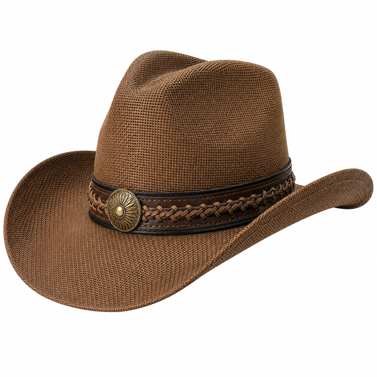 Sombrero vaquero marrón con detalle trenzado y metal