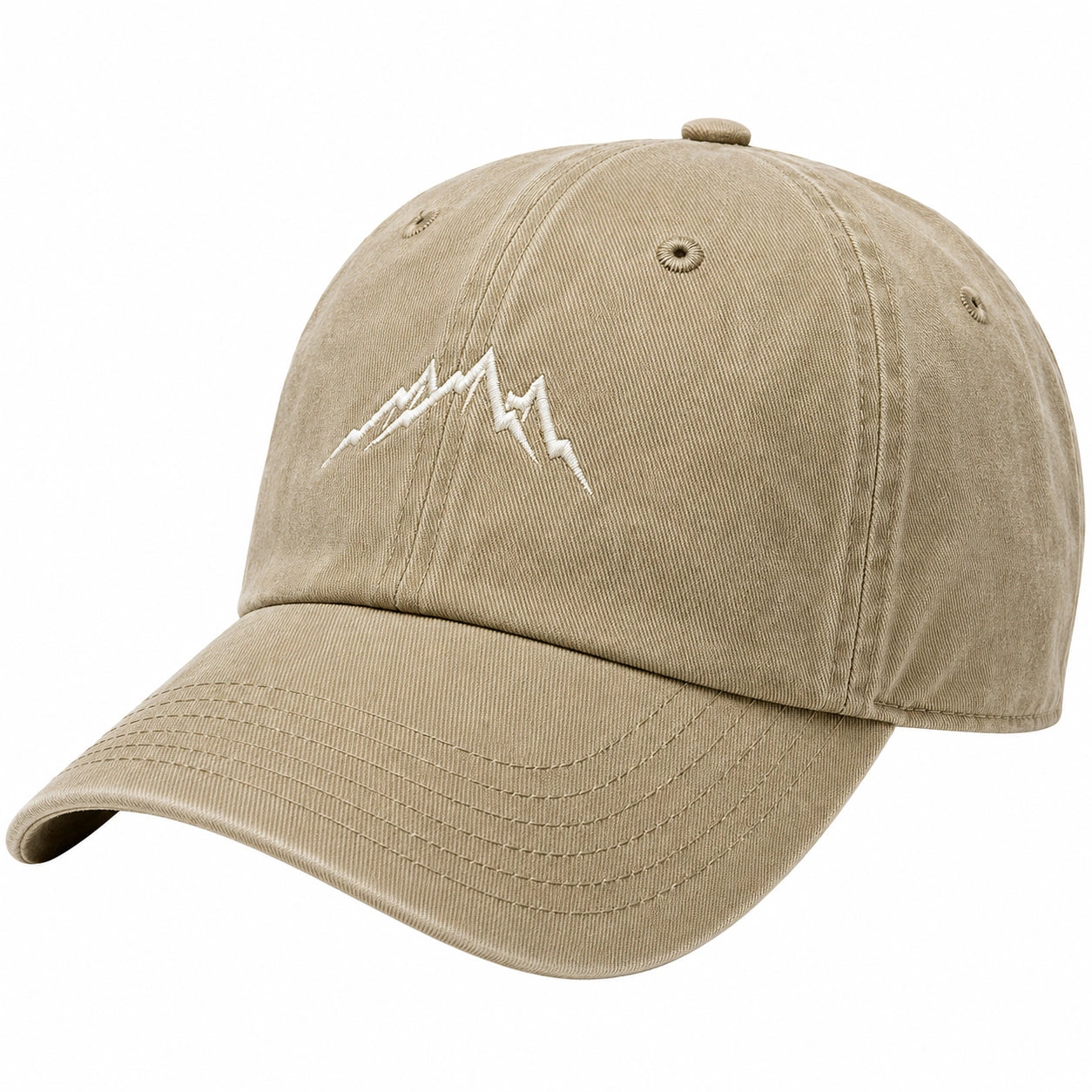 Gorra de béisbol beige con bordado de montaña