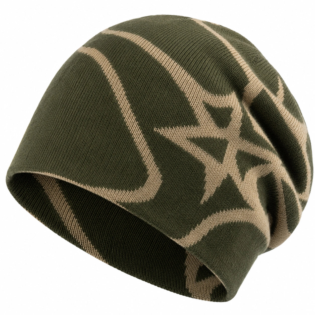 Gorro Beanie de Color Verde con Estrellas Beige