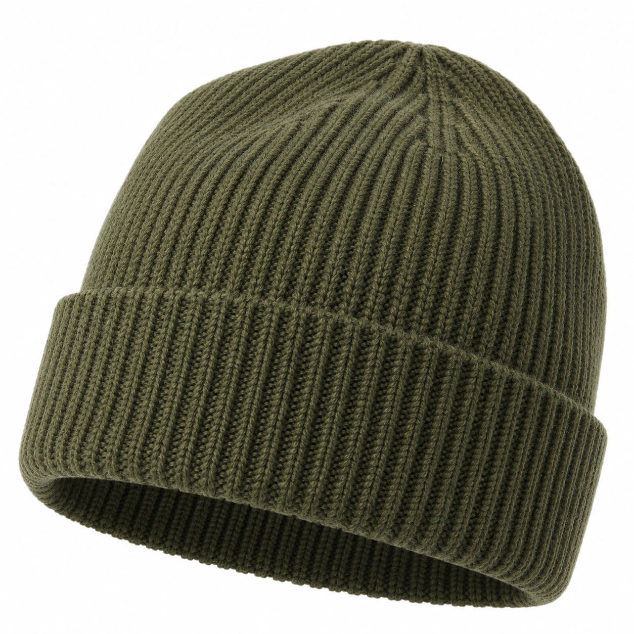 Gorro unisex de punto acanalado verde oliva