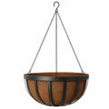 Macetero Colgante de Metal con Forro de Coco, 30 cm, Negro y Marrón