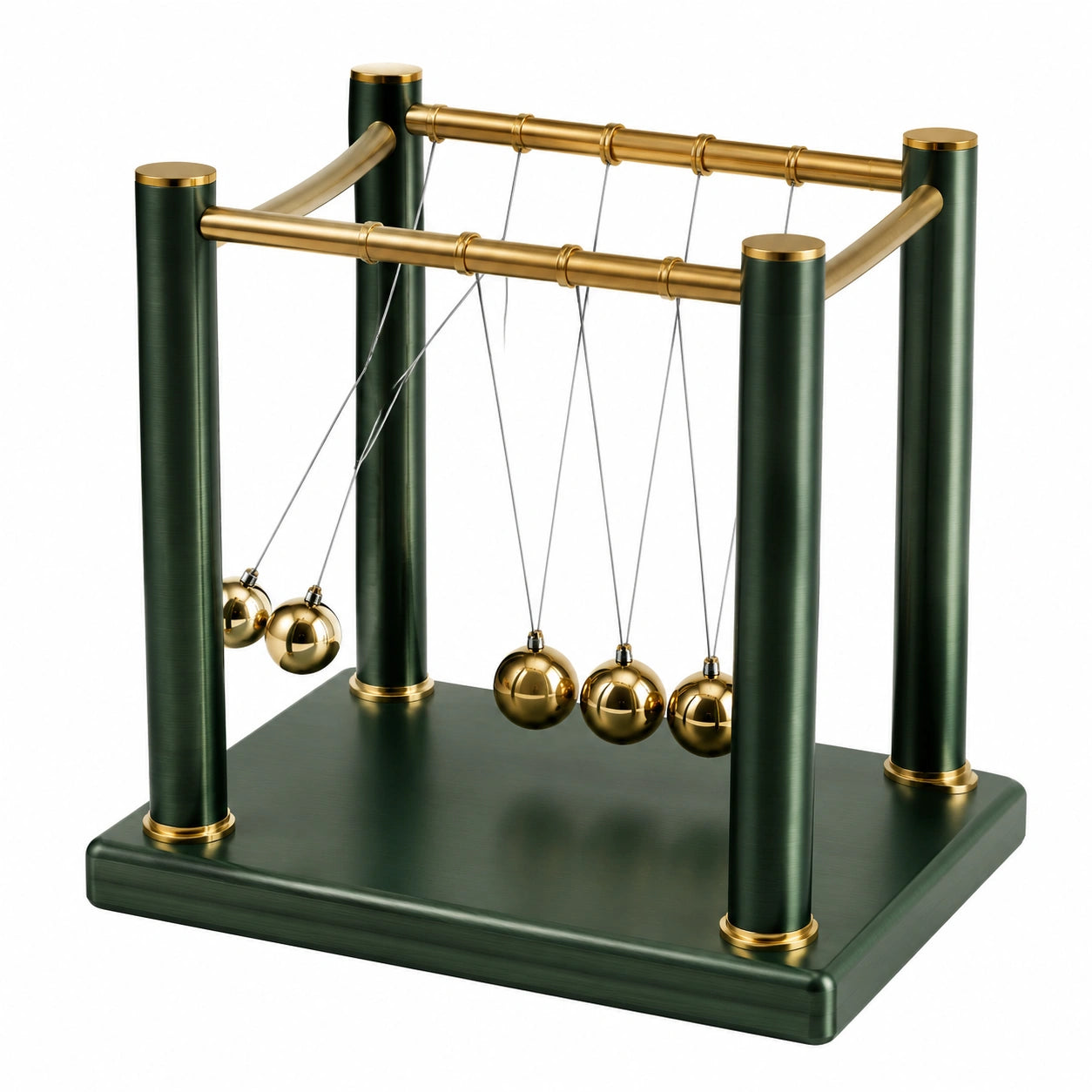 Péndulo de Newton Decorativo Metal Verde y Dorado