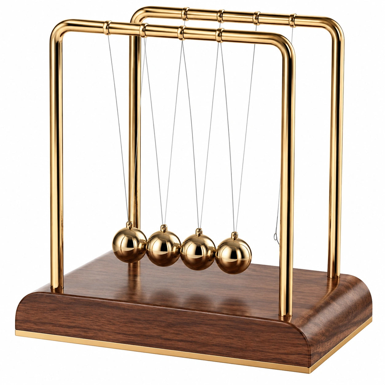 Péndulo de Newton Dorado con Base de Madera