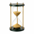 Reloj de arena decorativo de vidrio, dorado y verde