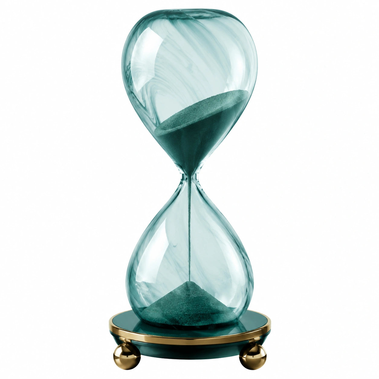 Reloj de Arena Decorativo Verde con Base de Metal