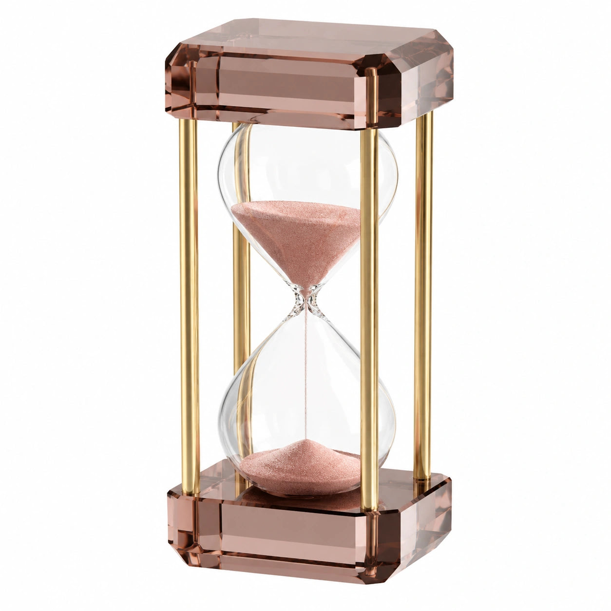 Reloj de Arena Decorativo de Cristal con Arena Rosa y Dorado