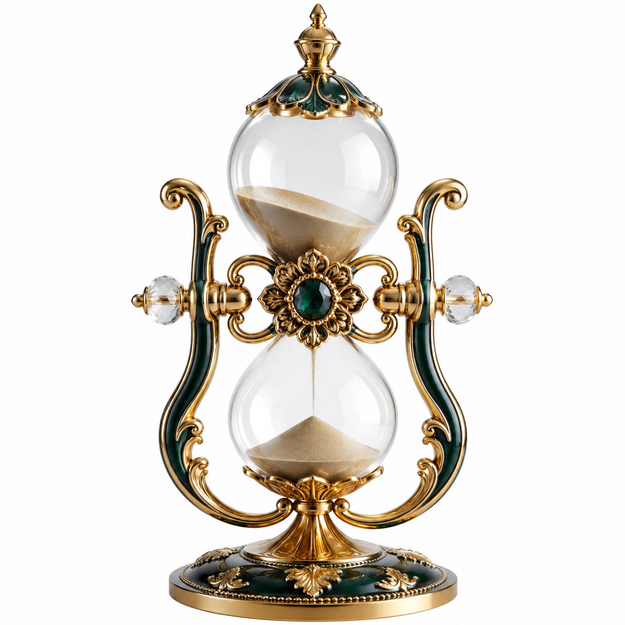 Reloj de arena decorativo dorado y verde de 30 minutos
